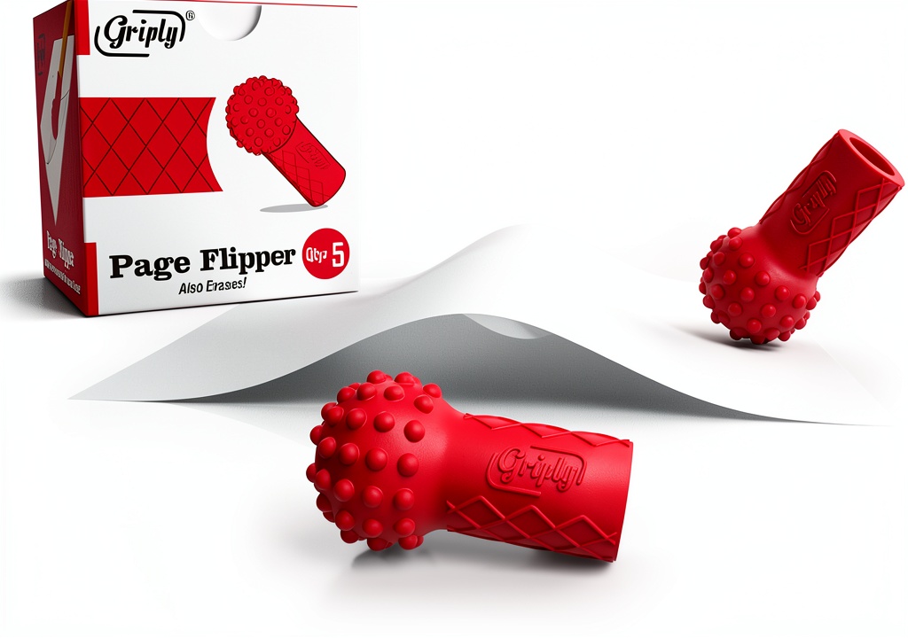 Griply Page Flipper attached to a pen in a study setting